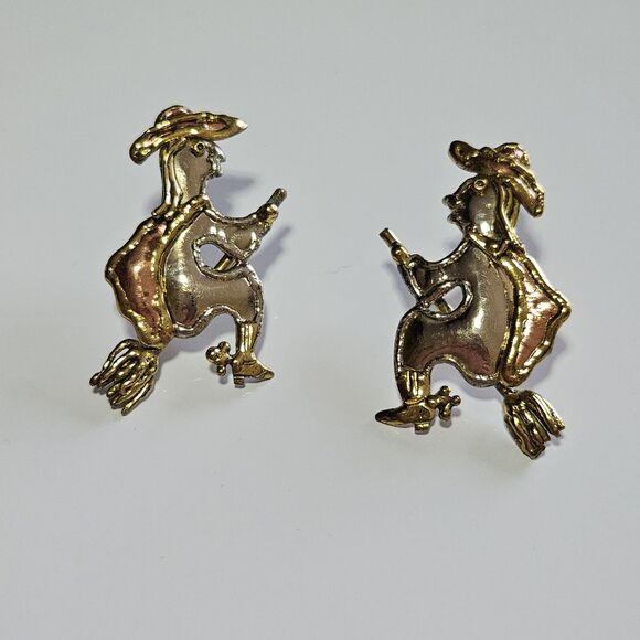 Artisan Jewelry - Artisan Mixed Metal Halloween Witch On A Broom Earrings